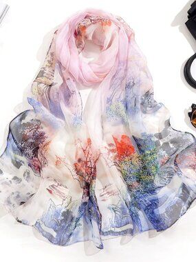 Blush Horizon Fashion Scarf Women's Chiffon Printed Soft Fashion Wrap 63 x 19 in
